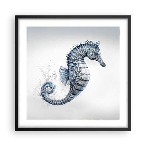 Tableau decoration salon hippocampe avec cadre noir élégant 50x50cm