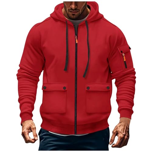 Laquieio Chaqueta con Capucha, Bolsillo y Cremallera para Hombre y Mujer, Informal, Acolchada, de 5 Colores, para Invierno Sudaderas De Marca Hombre (Red, M)