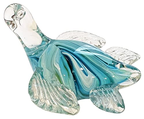 Top Brass 4" Glass Sea Turtle Figurine - Blue Swirl Nautical Ocean Beach Coatal Art Sculpture - Collectible, Home Decor, Paperweight, Aquarium Sea Animal Ornament #TOP7