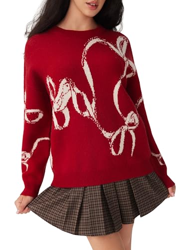 CIDER Womens Sweater Bow Knot Cute Y2k Long Sleeve Crew Neck Pullover Tops4