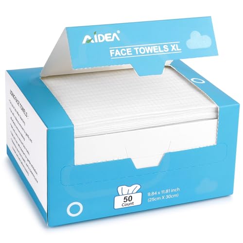 Image of AIDEA XL Face Towels 50Ct, Disposable Towelettes Face Cloths, 9.84 inchx11.81 inch | Facial Cleansing Wipes, Face Towelettes for Makeup Removing, Nursing, Travel, Dry Wipes