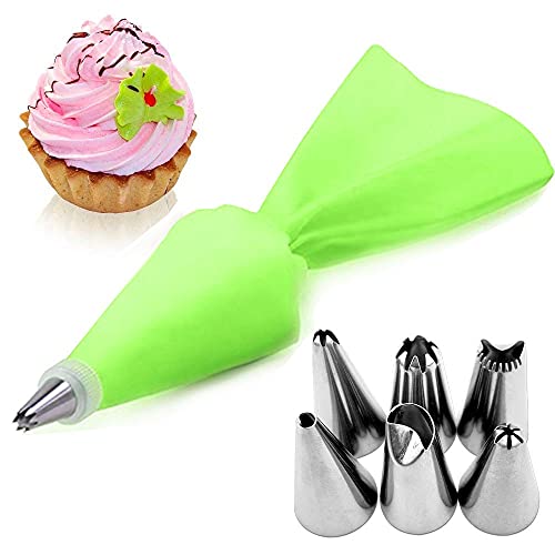 Silicone Pastry Bag Tips Kitchen Cake Icing Piping Cream Cake Decorating Tools Reusable Pastry (Green-8Pcs)