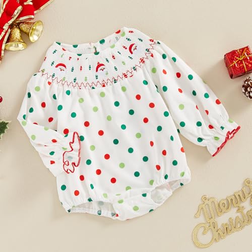 Engofs Baby Girl Christmas Outfit Toddler Long Sleeve Embroidery Smocked Romper2