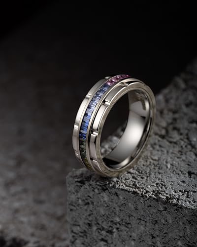 100S JEWELRY White Gold Tungsten Rings For Men Rainbow Moissanite Wedding Promise Band Size 6-162