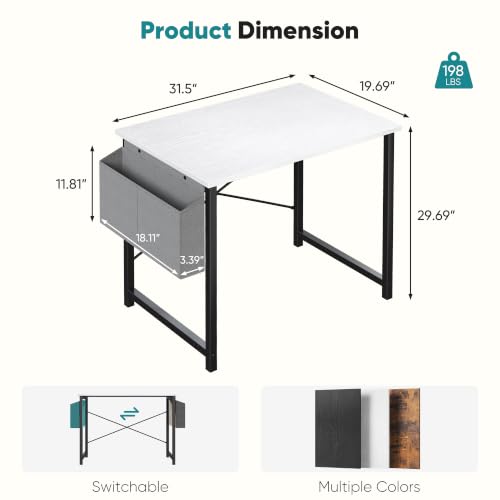 Image of OLIXIS Small Computer Desk, 31 Inch Gaming Desks for Home Office | Writing Study Craft Work Table, Computer Workstation for Bedroom Small Spaces with Storage Bag, White