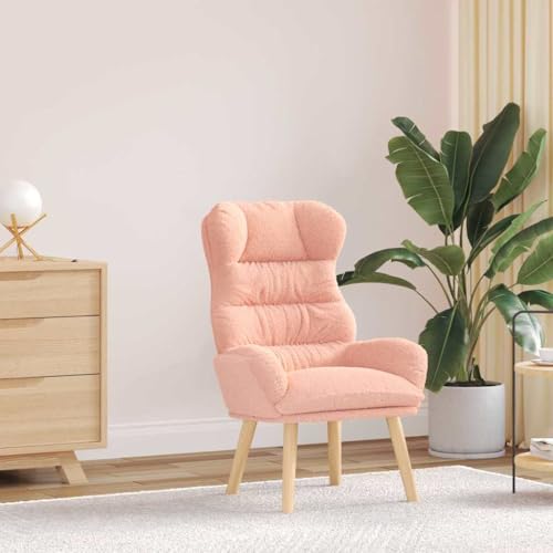Runheo Sillón rosa 69 x 74 x 93 cm, tejido sherpa, patas de madera maciza, cómodo sillón de relax para salón, dormitorio, oficina, asiento cómodo