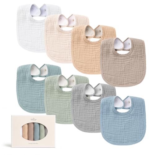 Image of Konssy 8-Pack Muslin Baby Bibs, Adjustable Fit for Drooling and Teething