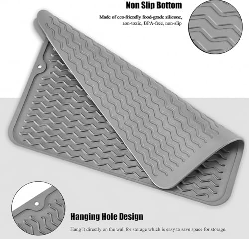 Image of HOMETHREADS Silicone Dish Drying Mat, Silicone Draining Board Mat, Silicone Dish Draining Mats, Kitchen Sink Dish Drainer Mat Racks for Kitchen Counter Protector, 40x30cm (Light Grey)