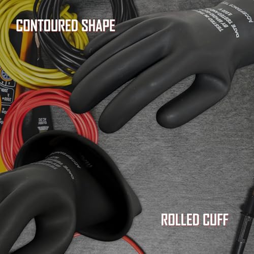 Image of MAGID Rubber Insulating Electrical Safety Gloves, Class 0 ASTM Compliant, Size 9.5, 11 inch Cuff, Lineman Electrician Voltage Protection, M011B95