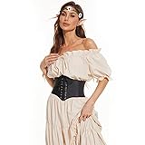 JASGOOD Women Elastic Lace-up Corset Belt Tied Waspie Wide Belts Costume Stretch Waist Belt for Halloween, Black, M - Image 2