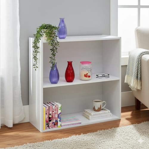 Kings Brand Furniture White Wood 2-Tier Shelf Bookcase Storage Organizer