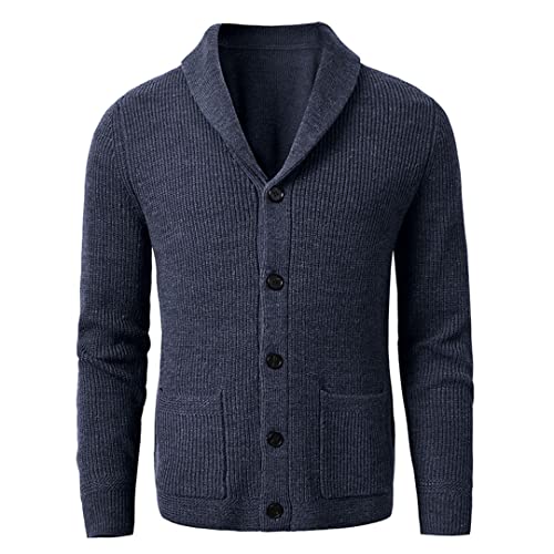 Niiyyjj Men's Shawl Collar Cardigan Sweater Slim Fit Cable Knit Button Up Black Sweater4