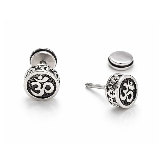 (1 Pair) Unisex Stainless Steel Shiv Om Symbol Stud Earrings for Men & Women | Screw Back Ear Piercing Earrings | Spiritual Religious Fashion Jewelry-image-23