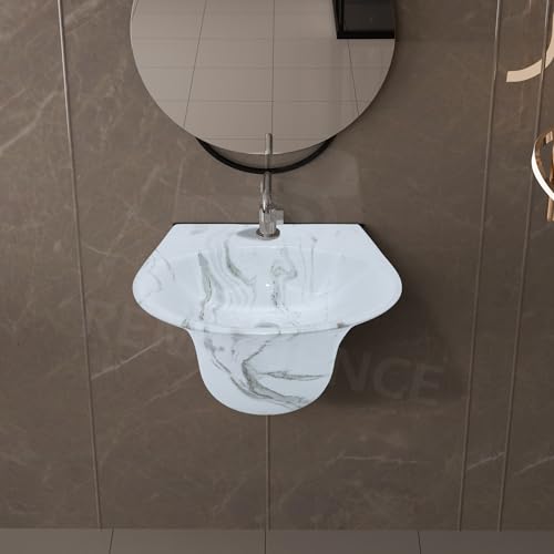 Image of REMANENCE Luxury Wall Mount Half Pedestal Wash Basin for Bathroom | Designer Wall Hung Basin | Wall Mounted Washbasin for Resturent, Hotels (16 x 16 x 11 Inch) (Designer Grey)