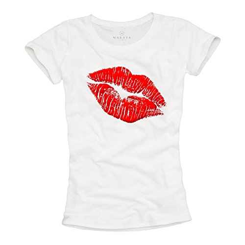 Cool Womens Clothes - Hipster Top with Lips Kiss T-Shirt White M