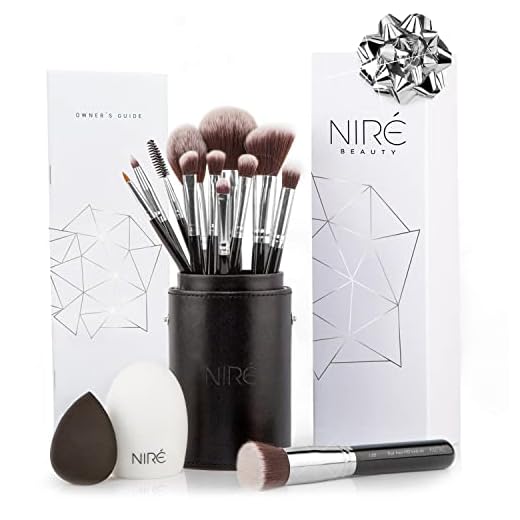 Niré Brochas de Maquillaje con Esponja Maquillaje, Estuche, Limpiador de Brochas