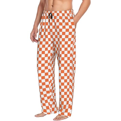 White Orange Squares Checkerboard Mens Pajama Pants Men's Sleep Lounge Pants Pj Bottoms With Pockets4