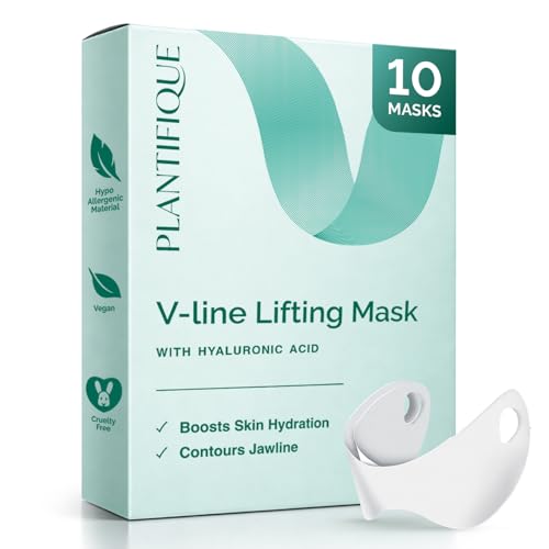 PLANTIFIQUE V-Line Collagen Mask for face 10 PCS | Chin Strap for Women & Men | V Line Lifting Mask with Collagen and Hyaluronic Acid V Shape Face Tape Chin | Skin Firming