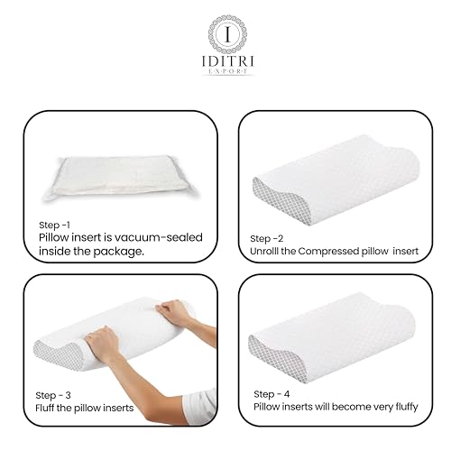 Image of Cervical Memory Foam Pillow Set of 2, Memory Foam Neck Support with Two Heights, Removable Zipper Cover, Ergonomic Design for Side and Back Sleepers, Grey, 48 x 30 cm