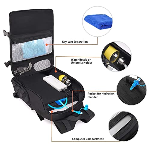 Mosiso 30L Tactical Backpack,Military Daypack 3 Day Assault Molle Rucksack Bag & One Shoulder Slingbag Army Assault Carrying Daypack For Outdoor Sports Hiking Hunting Fishing Camping Training, Black #TOP1