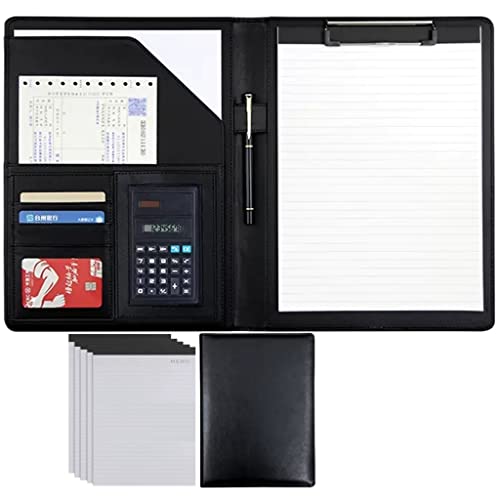 メモ帳付きA4会議フォルダー ポートフォリオオーガナイザーフォルダー A4レターサイズ 320x245x35mm PUレザークリップボード マルチカラー(Black,8 Bit+5*note pad)