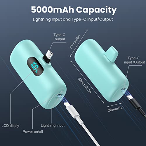 Mini Portable Charger 5000Mah Power Bank, 15W Pd Usb C Cell Phone Portable Power, Lcd Display Battery Pack Compatible With Android Phone/Samsung Galaxy S22,S21/Note/Moto/Lg/Pixel /Nexus/Oneplus 9 Etc #TOP6