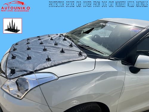 Image of Waterproof Spike Bonnet Car Cover for Skoda Slavia Dogs & Monkeys Complete Protection from Street Dogs & Monkeys Compatible with All Hatchback,Sedan and SUV Cars Universal Size, Grey