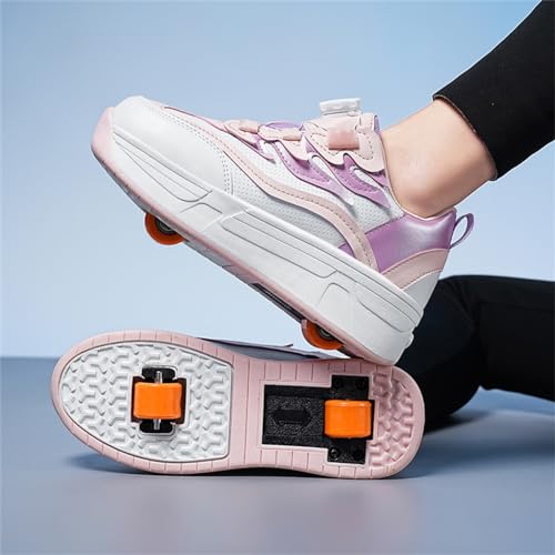 Kids Roller Skates Shoes Sneakers for Boys & Girls, Outdoor Skateboarding Shoe Fashion Parkour Shoes with 2-Wheels Unisex Retractable Skating Shoes for Children's Park Sports Walking2