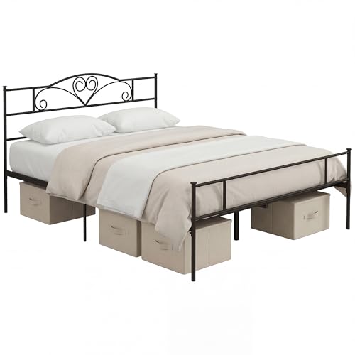HOMCOM Marco de Cama Doble de Metal para Colchón 150x200 cm con Cabecera y Patas de 31 cm Estructura de Cama Matrimonio con Espacio Bajo de Almacenamiento 158x211x106 cm Negro
