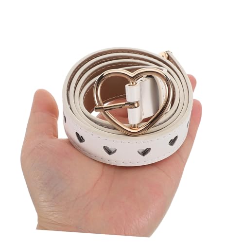 Adjustable PU Waist Belt for Women with Unique Heart Buckle Versatile Fashion Accessory for Dresses Jeans and Casual Wear Stylish Hollow Design White Color4
