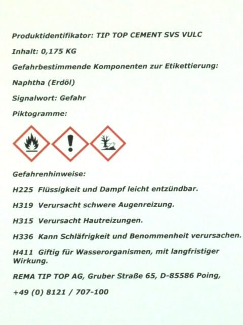 Rema Tip Top Vulkanisier - Flüssigkeit 175 g Dose mit Pinseldeckel, Gummikleber für Fahrradschlauch, Wasserfest, Klar