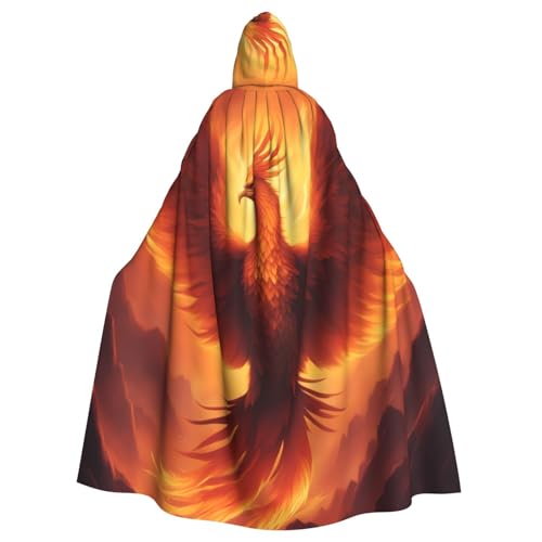 Longue cape de fête avec motif phénix et capuche profonde adulte
