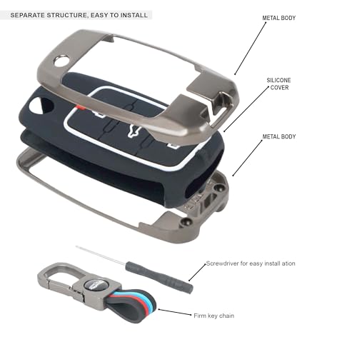 Image of Auto Thrill Premium Metal Alloy Key Cover for Skoda and Volkswagen - Polo Vento Jetta Ameo Passat and Skoda Rapid Laura Superb Octavia Fabia Yeti 3 Button Flip Key