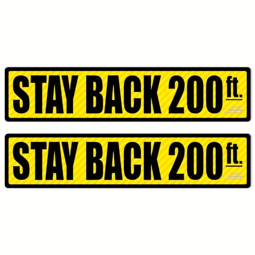 Image of (2 pcs) [9.00 x 2.00 inch] Stay Back 100ft / 200ft feet Driver Caution Safety Sign Tailgate Label Waterproof UV Weatherproof Vinyl Decal Bumper Trunk Lorry Van Rear Sticker (200 ft)