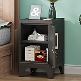 Metal Nightstand Cabinet with Lock,23.6' H Lockable End Table with Adjustable Shelf,Easy Assembly Locking Cabinets,Small Night Stand for Bedroom,Home Office(Black)
