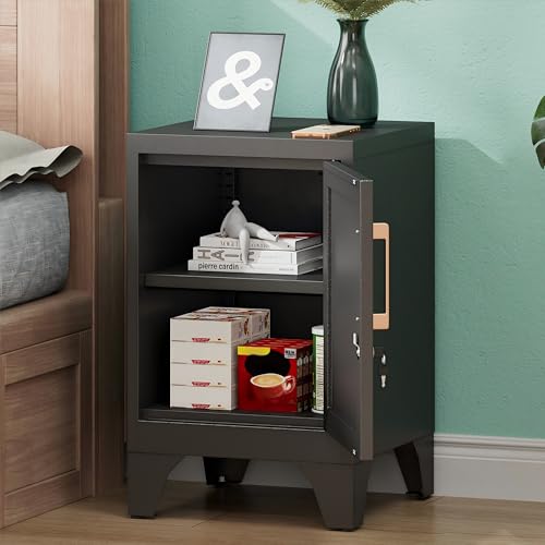 Metal Nightstand Cabinet with Lock,23.6