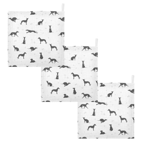 Image of vvfelixl Baby Cotton Washcloths Whippet Dog Infants Bath Towel for Unisex Puppy Face Towels for Newborn, Natural Baby Wipes Delicate Skin, 11.8 X 11.8 inch, one sizex3