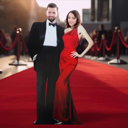 Image of DoubleFill 5 Ft Movie Awards Night Party Decorations Red Carpet Couple Stand-in Cardboard Cutout Stand Up Movie Premiere Red Carpet Photo Prop Backdrop for Prom Night Theme Party Decorations