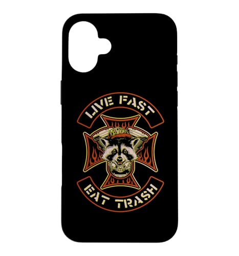 "Live Fast Eat Trash" Raccoon Trashpanda Lowbrow Retro Biker �X�}�z�P�[�X iPhone 16 Plus �p