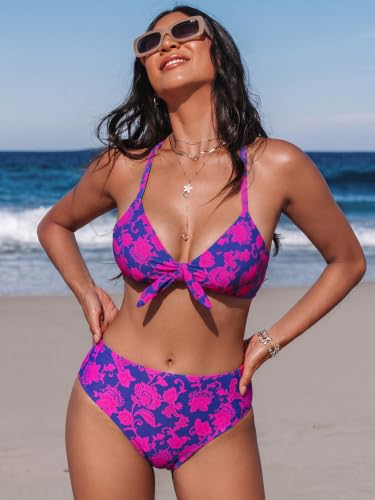 Image of CUPSHE Women's Two Piece Bikini Set Floral Print Knot Bunny Tie