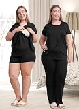 Rnxrbb 3 Piece Postpartum Nursing Pajamas Set Double Layer Maternity Breastfeeding Pjs Sleepwear for Women,Black L