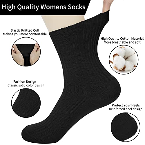 Icamter 6 Pairs Womens Crew Socks Casual Knit Frilly Socks Calf Cotton Socks For Women(E-Fine Knitted Stripes) #TOP1