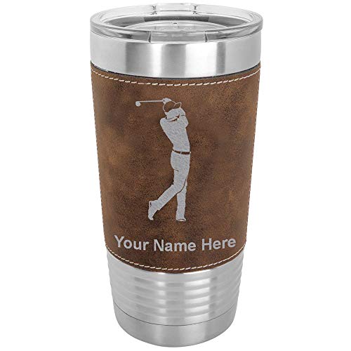 Lasergram 20Oz Vacuum Insulated Tumbler Mug, Golfer Golfing, Personalized Engraving Included (Faux Leather, Rustic)