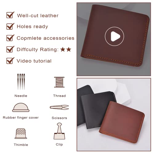Popsewing Crazy Horse Leather Diy Wallet Kit For Men, Diy Men's Wallet Making Kit, Custom Handmade Men's Leather Bifold Wallet - Slim Credit Card Holder Wallet, Personalized Gift(Brown) #TOP2