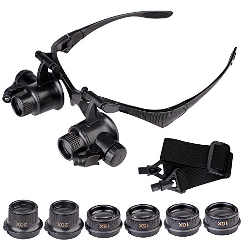 Xueliee Xueliee Loupe mains libres 10 x 15 x 25 x - Outil de réparation de montre de bijoutier avec 10 x 15 x 20 x 25 x LED Cover