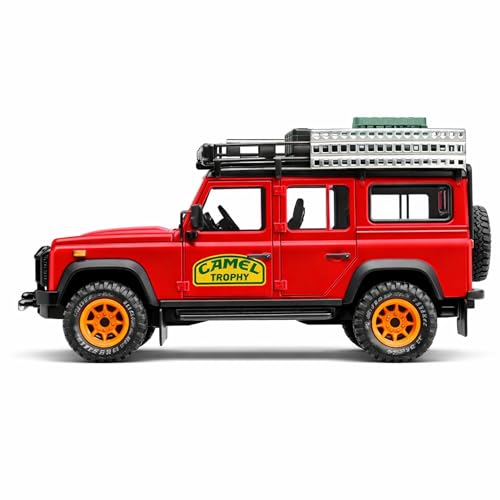 Image of Land Rover Defender 110 1:24 Scale Die-Cast Car Model - Camel Trophy Expedition Livery Sound Light Openable Hood Roof Rack Pull-Back Alloy Off-Road SUV