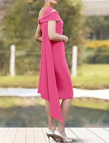 Sheath/Column Elegant Mother of The Bride Dress Jewel Neck Knee Length Short Sleeves Wedding Guest Dress Pleats 20253