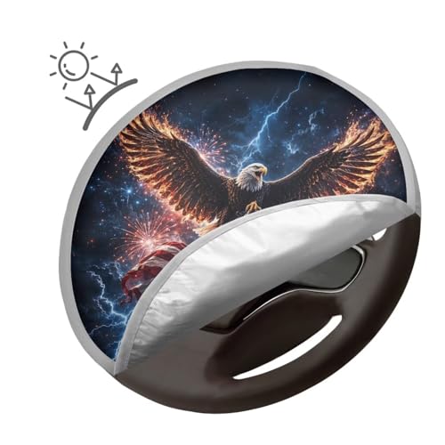 Image of Steering Wheel Sunshade Cover Anti Slip Car Interior Accessories for Sun Heat 1776-2026 250th Anniversary Car Interior Sunshade Easy Installation Universal Steering Wheel Shield
