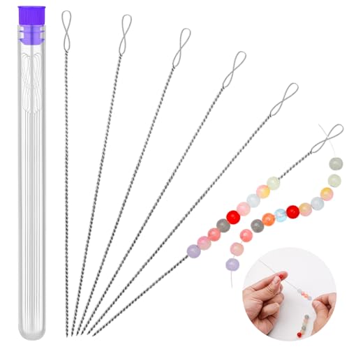 UOOU 6 Pcs Beading Needles Collapsible Big Eye Bead Needles Beading Supplies 2 Sizes Twisted Beading Needles for Seed Beads Jewelry Making
