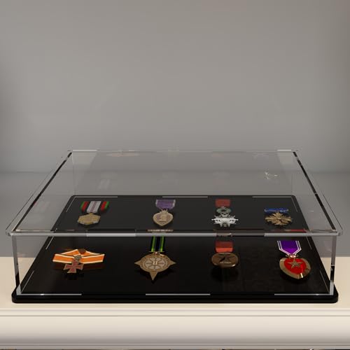 Image of Acrylic Display Case for Collectibles, Books and Medals, Clear Display Box with Thick Base and Lid for Protection and Displaying, 16x13x4-inch